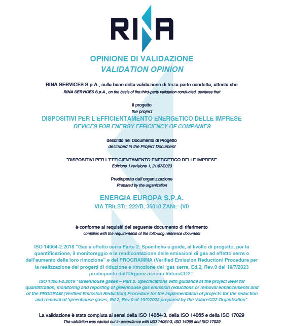 certificazione Rina carbon credits